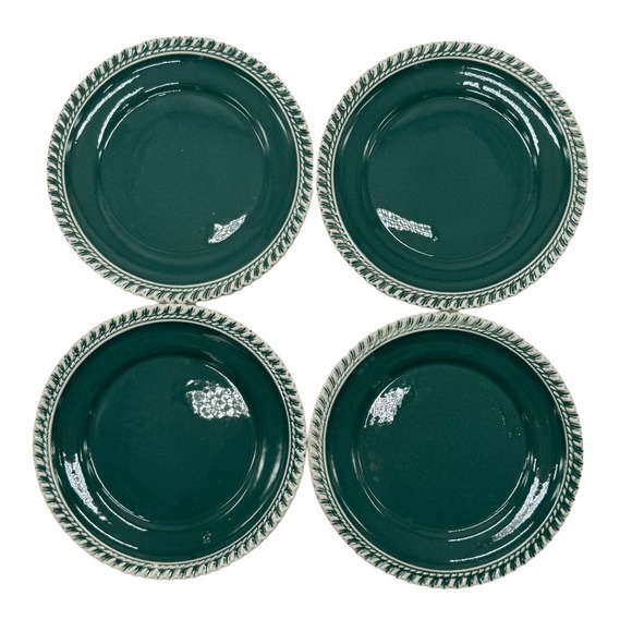 Vintage Harker Pottery Bread & Butter Plate Pate Sur Pate Green Pattern Set of 4 - Picture 1 of 4